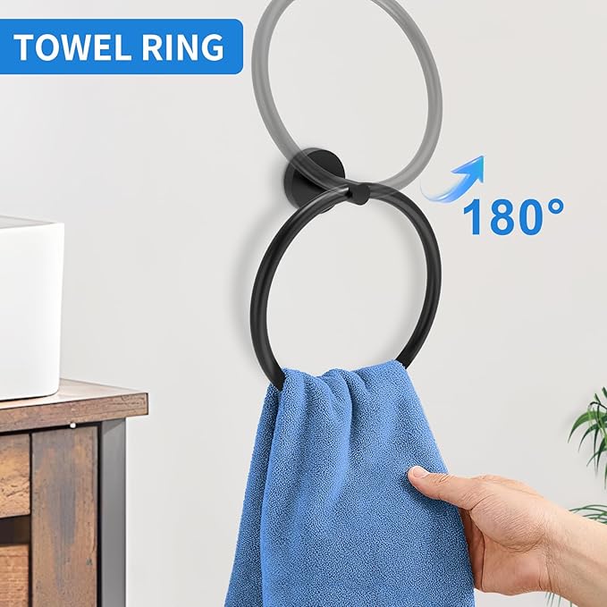 Matte Black Bathroom Accessories, Towel Bar Set 5 Pieces, SUS304 Stainless Steel Bathroom Hardware Set, 16 Inch Towel Bar for Bathroom Wall, Toilet PaperHolder and Towel Holder Set