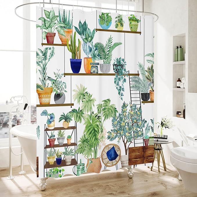 Bohemian Shower Curtain, Boho Floral Print Water Repellent Polyester Fabric for Bathroom Decor, 72×72 Inch Standard Size with 12 Hooks, Also as Room Divider