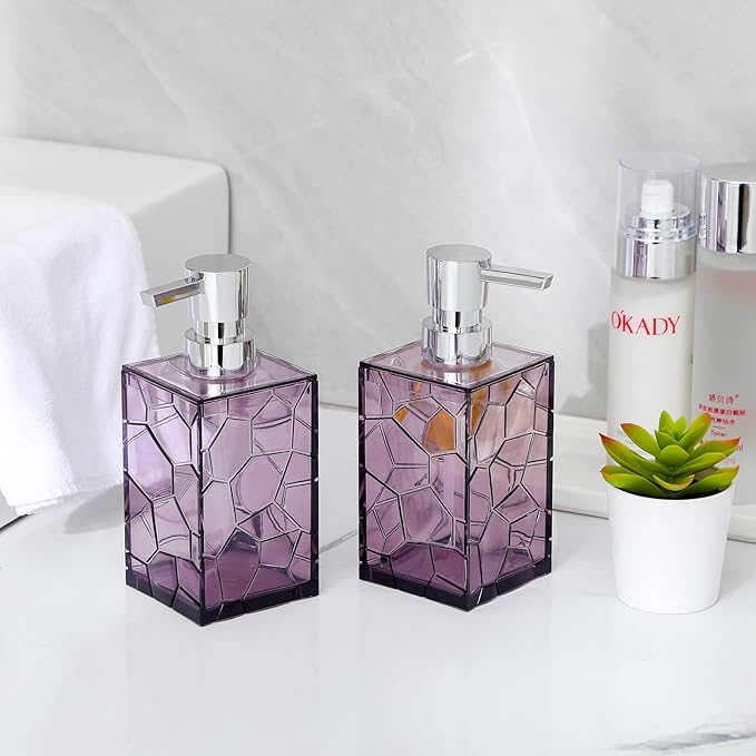 Hand Soap Dispenser, Clear Acrylic Plastic Liquid Pump Bottles Refillable Lotion Dispenser for Bathroom Decor Kitchen College Dorm, Purple