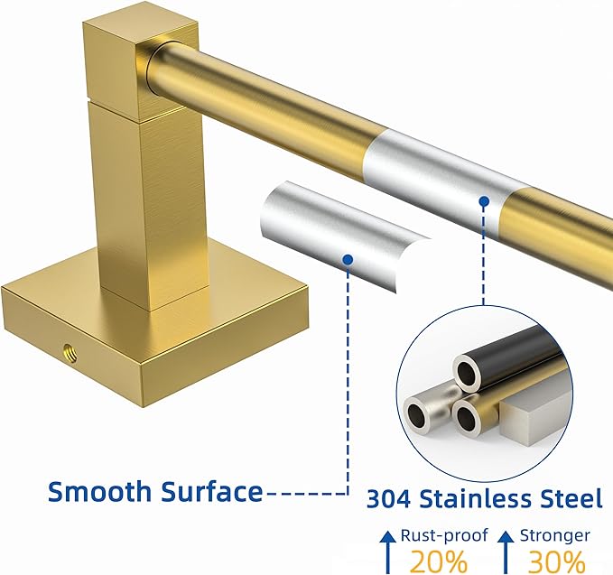 RUACQ Towel Bar 24 inch, Towel Racks for Bathroom, 304 Stainless Steel Towel Holder Wall Mounted, Heavy Duty Bathroom Decor Towel Rod (Brusehd Gold)