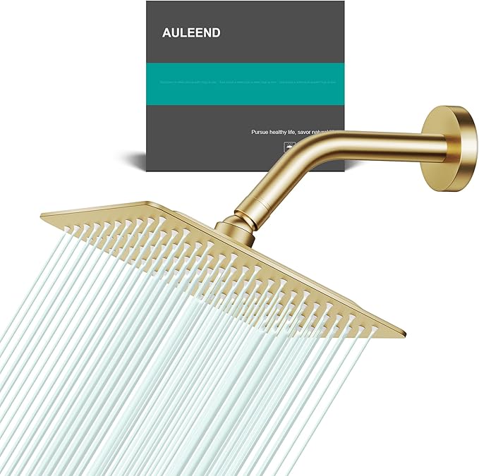 Square Rain Shower Head, High Flow Stainless Steel,Work with any decorative style，All Metal Rainfall Shower Head (Brushed Gold, 8)