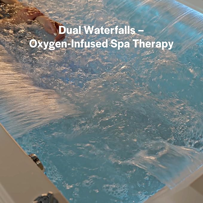 Empava PRO Series Whirlpool Tub with Dedicated Milk Bath & 65 Jets | Luxury Spa Acrylic Soaking Tub with Ozone Sanitization, Chromatherapy & Wireless Music System, Removable Panel, 71" Bathtub, White