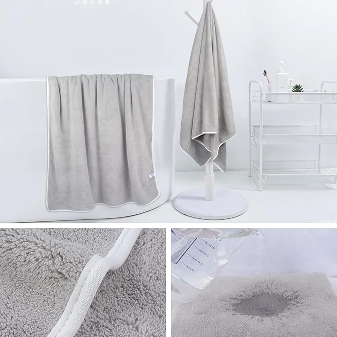 KinHwa Microfiber Bath Towel Large Bathroom Towel Absorbent Shower Towels Soft Bath Towels Large Size for Women Men Ideal for Spa, Swimming, Pool Light Gray 2 Pack 30inch x 60inch