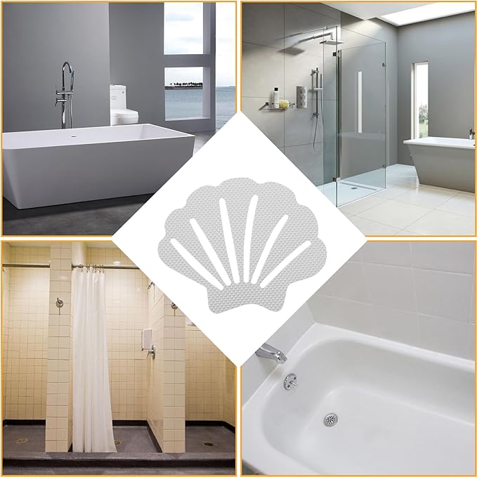 12 Pcs Bathtub Stickers Non Slip, Shell Shaped Tubs Safety Shower Treads, Adhesive Sticker for Bathroom Bathtub, Shower Floor,Blue（White and Black