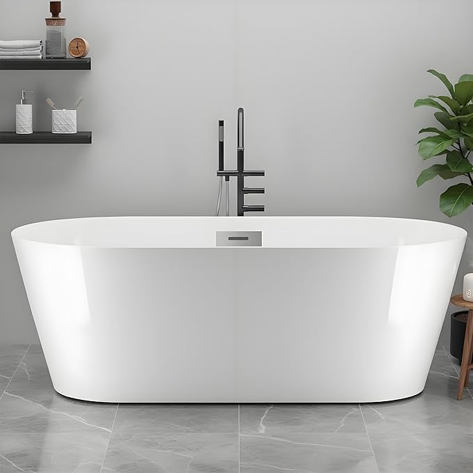 GarveeLife Freestanding Bathtub 67 Inch Acrylic Soaking Tub with Integrated Overflow, Deep Soaking Comfort, Modern Spa Retreat, Simple Setup for New Builds & Remodels, Relaxing Bath Experience