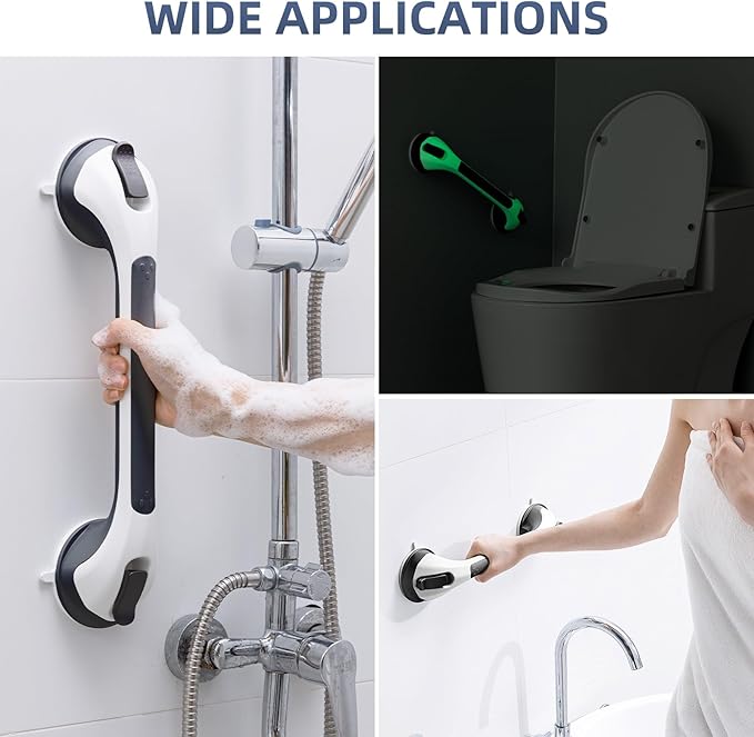 Grab Bars for Bathtubs and Showers Glow in The Dark, 17 inch Suction Grab Bar, Shower Handle Safety Grip Handrail for Seniors and Elderly, Removable Waterproof No Drilling, Black