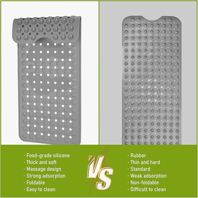 Silicone Bath Tub Mat Non Slip, 36"x16" Shower Foot Scrubber Mat with Drain Holes and Suction Cups, Upgraded Bathtub and Shower Mats, Machine Washable Bathtub Floor Liner Mats for Bathroom