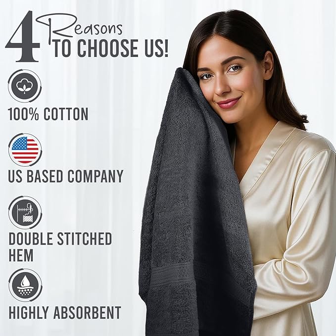RIVERSIDE 100% Ring Spun Cotton Large Bath Towels Set of 4, 27 x 54 – Quick Dry, Soft & Highly Absorbent Towels for Shower & Bathroom – Luxury 600 GSM Towels for Home, Spa, Gym, Hotel, Charcoal
