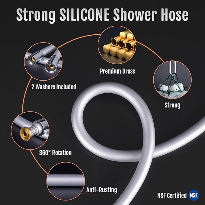 Shower Hose, Food grade Silicone Shower Head Hose, Kink-Free Handheld Shower Hose Extension, Rv Shower Hose Replacement with Premium Brass Material for Cleaning Pet, Bidet, 60 Inches, Silver