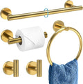 Brushed Gold Bathroom Accessories, Bathroom Hardware Set, SUS304 Stainless Steel Bathroom Towel Holder Set, 24 Inch Towel Bar Set 5 Pcs, 2 Towel Hooks, Toilet Paper Holder, Towel Ring