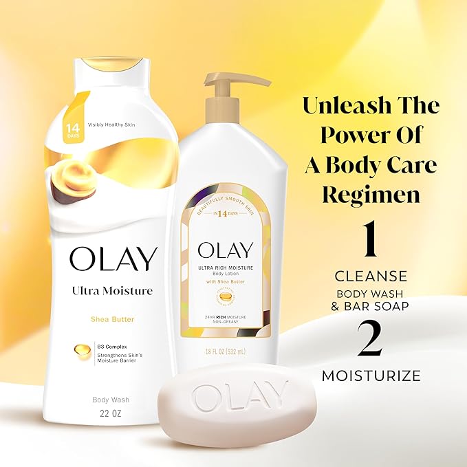 Olay Beauty Bar, Ultra Moisture,10x More Moisturizers, Nourishing Conditioners, Smooth & Gentle on Skin, Vitamin B3 Complex, For All Skin Types, Shea Butter Scent, 3.17 oz, (Pack of 12)