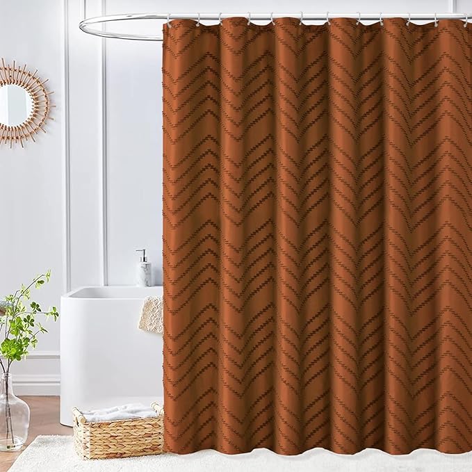 Orange Shower Curtain 72 x 72 Vintage Farmhouse Textured Tufted Chevron Striped Minimalist Bathroom Shower Curtain