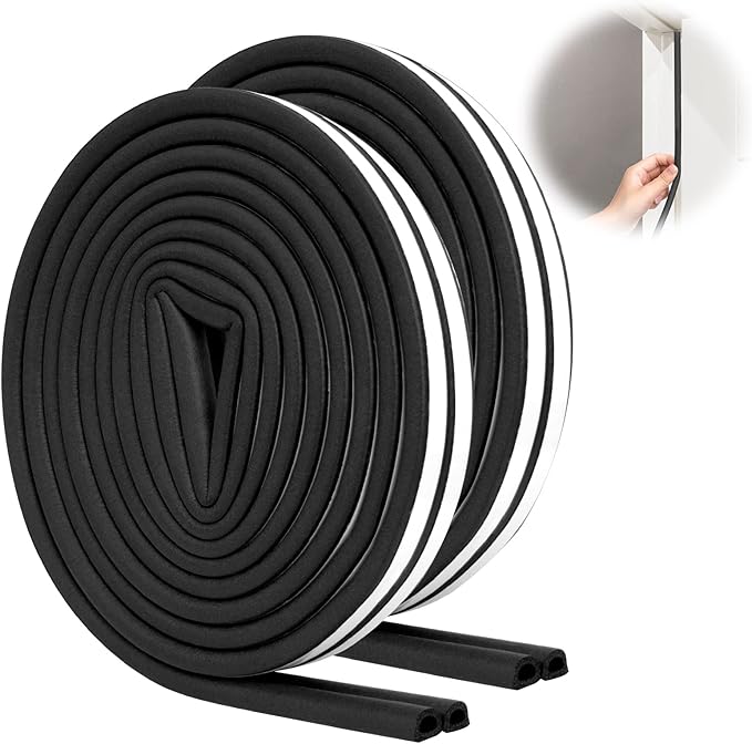 SUNMON Weather Stripping Door Seal, D-Type Strip Weather Stripping Seal Strip for Doors/Windows, Soundproofing Weatherstrip Gap Collision Avoidance 33 Feet (Black