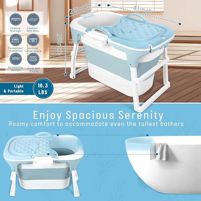 Portable Bathtub Foldable Bathtub for Adults, 39 Inch Small Tub with Ergonomic Seat & Massage Roller, Ice Bath Tub for Shower, Sitz Bath, Ice Baths Freestanding Bathtubs for Bathroom Purple