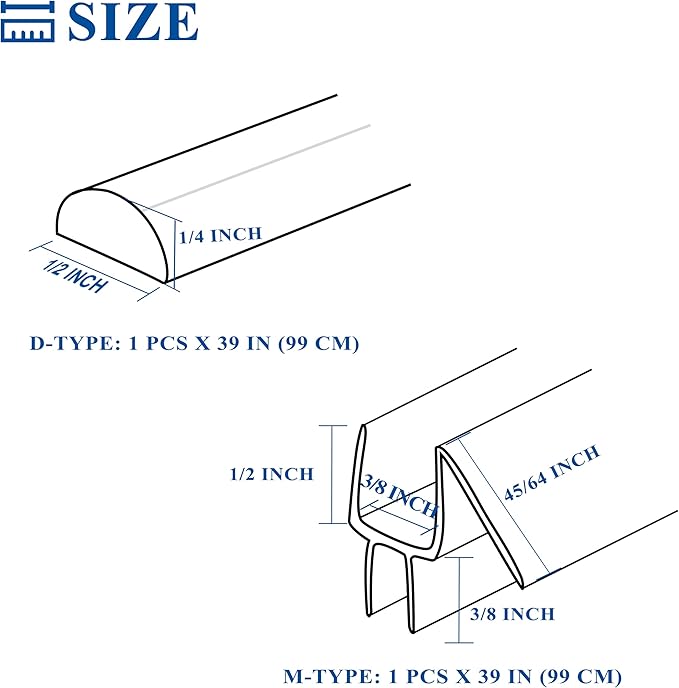 Frameless Shower Door Seal Strip 2 Pack x 39 Inch MD Glass Shower Door Bottom Seal Strip for 3/8" Glass Shower Door Sweep Ultra-Clear Polycarbonate, Stop Showers Leaks Create A Water Barrier