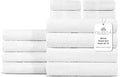 100% Cotton Bath Towel Set of 12-4 Bath Towels, 4 Hand Towels, 4 Wash Cloths, Sustainable, Soft, Highly Absorbent, Combed Cotton 12 Piece Set for Hotels, Spa, Bathroom, Dorm, White