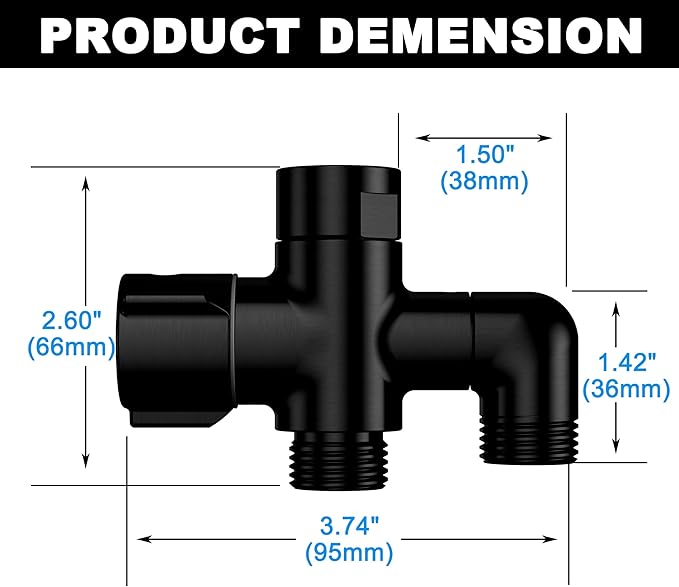 Metal 123 Way Shower Arm Diverter Valve for Handheld Shower Head and Fixed Spray Head, G1/2 Universal Bathroom System Component Replacement Part (Matte Black)