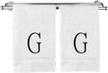 Monogrammed Hand Towel, Personalized Initial Gift, Extra Absorbent 100% Turkish Cotton - Soft Terry Finish - Set of 2 - Black Block Initial G - Embroidered on White Towels