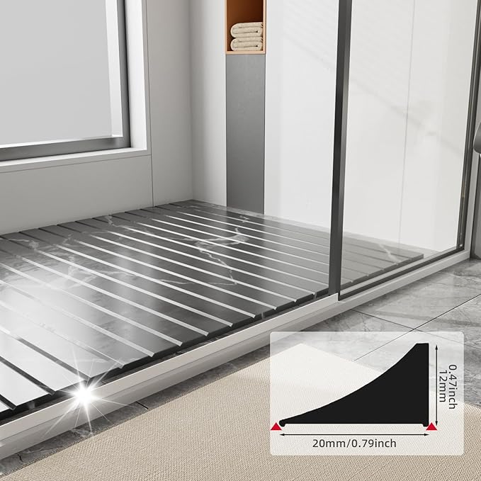 67 Inch Selfadhesive Shower Threshold Water Dam Barrier Silicone Waterproof Shower Door Water Guard Bathroom and Kitchen Corner Seal Strip Water Guard for Dry and Wet Separation (Black)