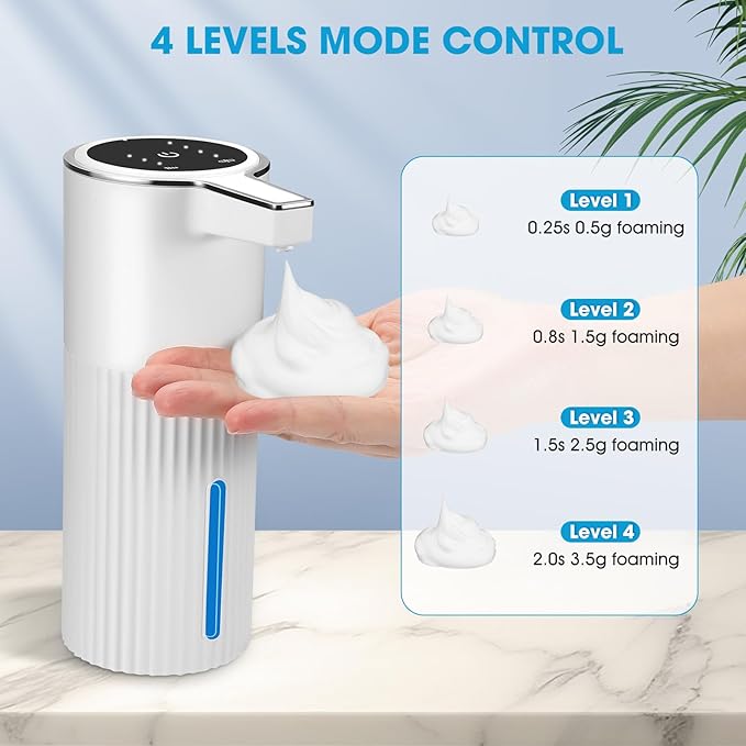 2 Pack Touchless Automatic Soap Dispenser, Smart Sensor Foam Hand Wash Dispenser, USB Rechargeable & Adjustable Customizable for Bathroom Countertop Kitchen Sink, 13.5 oz White Stripes