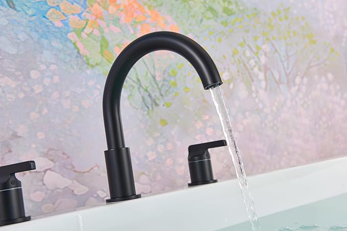 SITGES Matte Black High-Arc Bathtub Faucet,Solid Brass,2-Handle Deck Mount Tub Faucet,3-Hole Roman Bath Tub Faucet Set with Valve