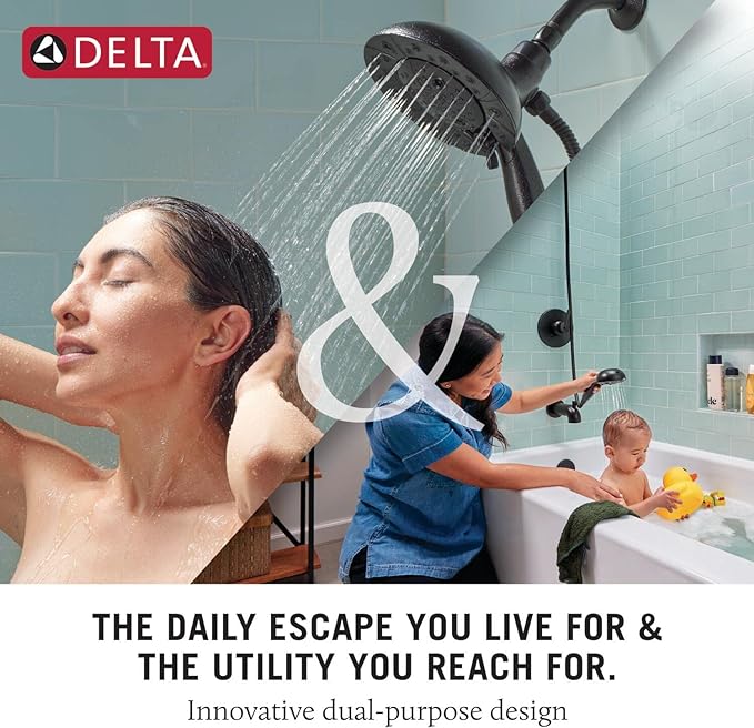 Delta Faucet Albion 14 Series Single-Handle Tub and Shower Faucet Set, Gold Shower Trim Kit with 4-Setting In2ition 2-in-1 Dual Shower Head, Champagne Bronze T144855-CZ-I (Valve Not Included)