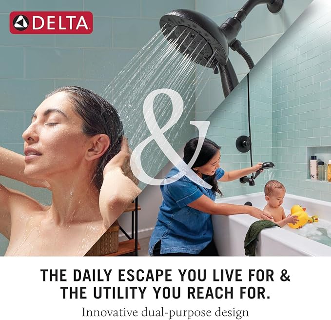 Delta Faucet Albion 14 Series Single-Handle Tub and Shower Faucet Set, Chrome Shower Trim Kit with 4-Setting In2ition 2-in-1 Dual Hand Held Shower Head, Chrome T144855-I (Valve Not Included)