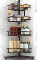 KEGII Floor Corner Shower Caddy Standing, Rustproof 4-Tier Shower Shelf Organizer with Hooks & Soap Holder, Free-Standing Bathroom Storage Rack for Shampoo & Toiletries, Bronze