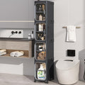 KHNR 4-Tiers Slim Bathroom Storage Cabinet, Foldable Storage Cabinets,Narrow Bathroom Storage,Movable Bathroom Storage Organizer for Small Spaces,Bathroom,Kitchen,Laundry,Black