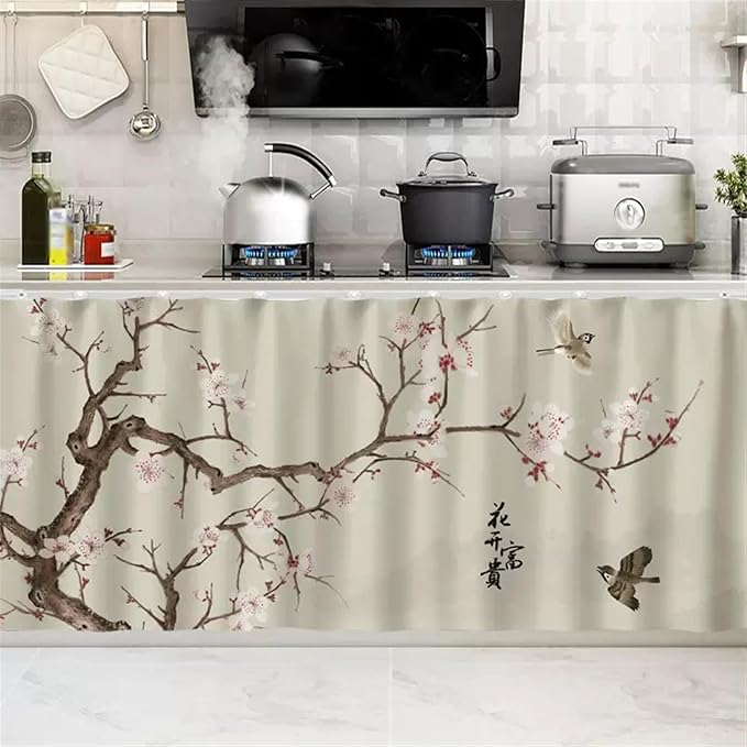 SK Studio Short Curtains for Kitchen, Cabinet Shelf Dust-Proof Blackout Tier Cafe Curtain Under Sink Skirt for Bathroom Laundry Room Style 15, 23.6" W x 27.6" H