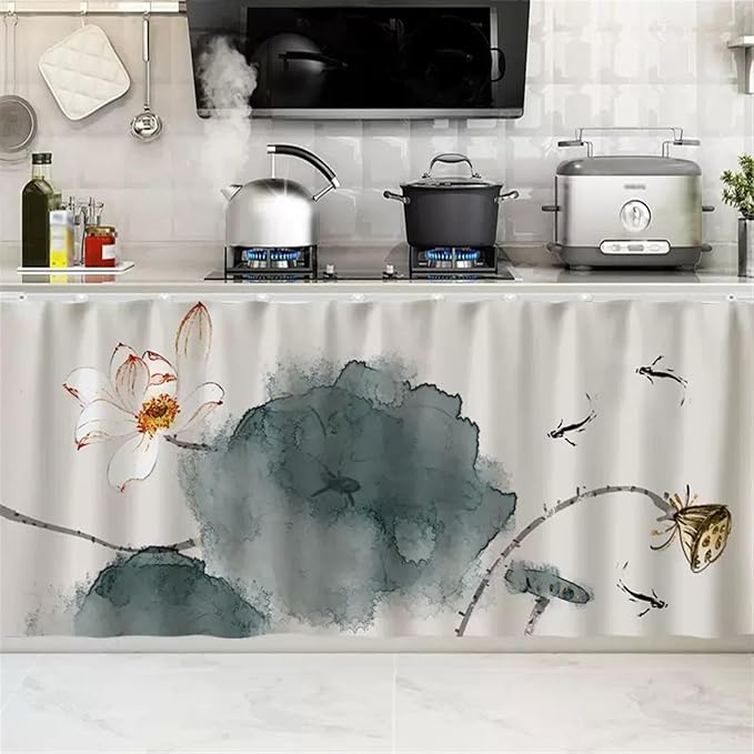 SK Studio Short Curtains for Kitchen, Cabinet Shelf Dust-Proof Blackout Tier Cafe Curtain Under Sink Skirt for Bathroom Laundry Room Style 18, 23.6" W x 31.5" H