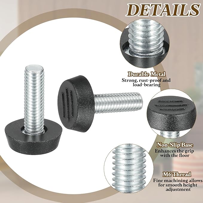 PATIKIL 10 Pcs M8 x 25mm Thread Adjustable Furniture Levelers, Furniture Feet Levelers Screw on Steel Screw in Threaded Leveling Feet Glides for Table Chair Cabinet Patio Legs
