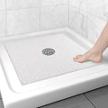 Square Shower Mat Non Slip: 24x24 Inch Shower Floor Mat with Drain Hole in Middle, Super Soft and Comfortable PVC Loofah Massage Bath Mat for Shower, Anti Slip Shower Stall Mat, Quick Drying