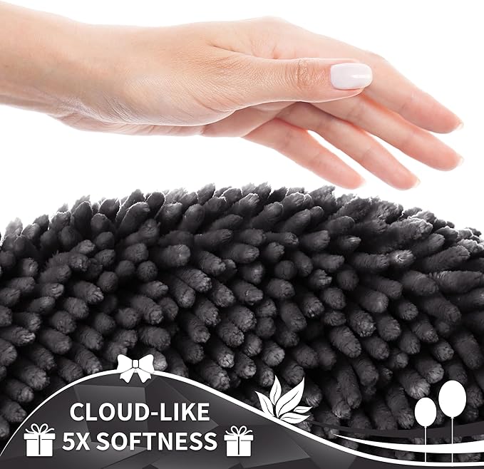 Yimobra Toilet Rugs U Shaped Washable, Extra Thick Soft Absorbent Chenille Contour Bathroom Rugs for Toilet 24x24 Inch, Quick Dry Non Slip Toilet Mat for Bath Floor, Dark Grey