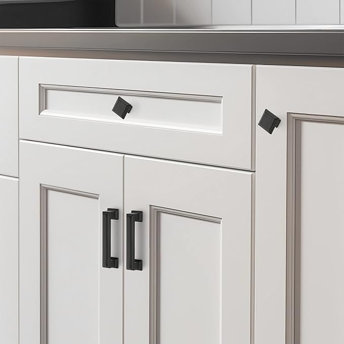 Ravinte Hardware 5 Pack Kitchen Cabinet Pulls Square Drawer Single Hole Handles Matte Black for Cupboard Gold Dresser Solid
