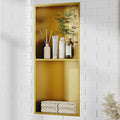 Bathbliss Shower Niche, No‑Tile Recessed Wall Niche, 11.18"x22.3" SUS304 Stainless Steel Double Shelf, Leak‑Proof Waterproof for Bathroom Storage, Brushed Gold
