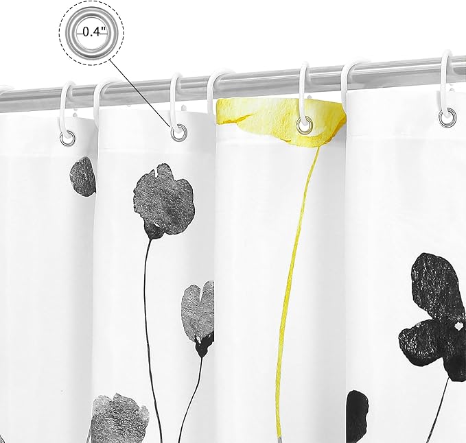 Gibelle Extra Long Shower Curtain 72 x 84, Watercolor Floral Fabric Shower Curtain, Yellow Grey Flower Decorative Bathroom Shower Curtain Set
