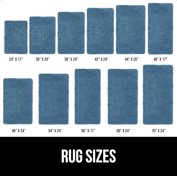 GORILLA GRIP Bath Rug Mat 44x26, Thick Soft Absorbent Chenille, Quick Dry Microfiber Mats, Rubber Backing Washable Shower Floor Rugs, Bathmat Runner, US Designed Bathroom Home Decor Accessories Blue