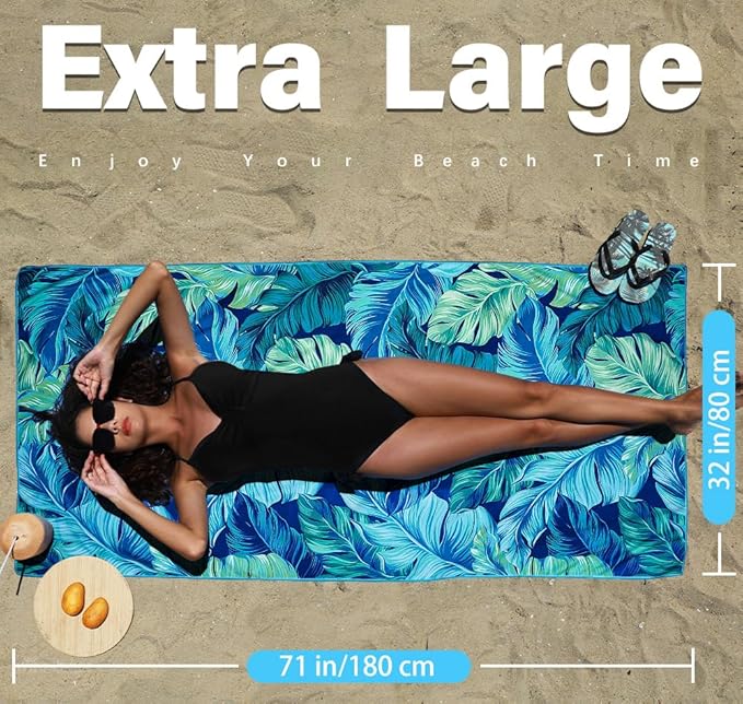 2 Pack Microfiber Thin Lightweight Beach Towel Sand Free Quick Dry Absorbent Compact Towels for Swimming Pool Camping Beach Accessories Large Easy Pack Travel Things for Vacation Essentials Adult Gift