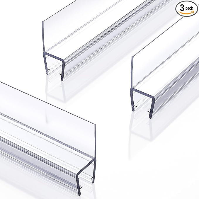 Shower Door Side Seal, 3Pack Shower Door Side Sweep Strip, Frameless Glass Doors Seal Strip for 3/8'' (10mm) Thick Doors, Showers Water Guard & Barrier 39.3'' x 0.39''