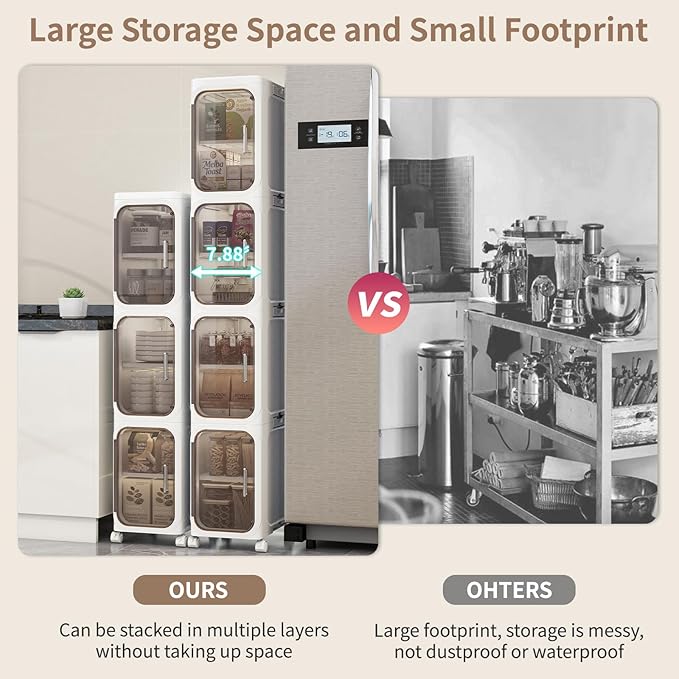 KHNR 5-Tiers Slim Bathroom Storage Cabinet, Foldable Storage Cabinets,Narrow Bathroom Storage,Movable Bathroom Storage Organizer for Small Spaces,Bathroom,Kitchen,Laundry,White