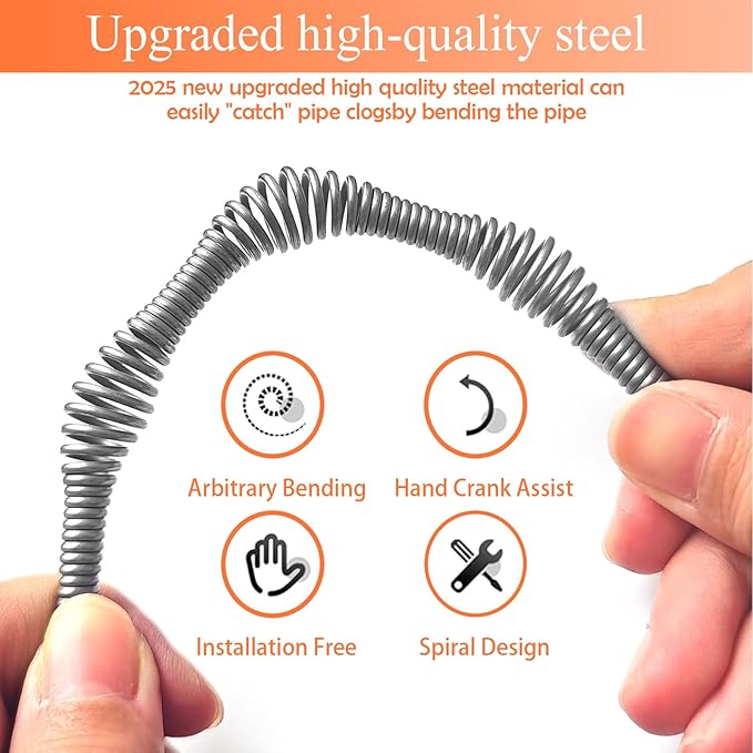 33 Feet Drain Snake Auger, Plumbing Snake Drain Hair Clog Removal Tool, Sink Unclogger, Heavy Duty Toilet Snake Auger, Cleaner Tool for Bathroom Kitchen Tub Shower Drain Clog Remover