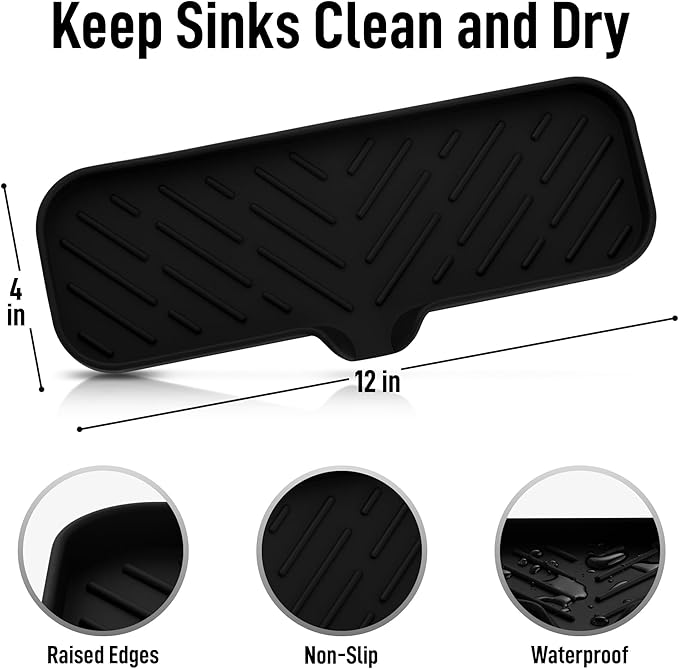 Zulay Kitchen Large Silicone Sponge Holder (12x4) – Flexible Sink Organizer Tray for Kitchen & Bathroom – Multipurpose Soap Dish for Sponges, Makeup, Trinkets & More (Black)