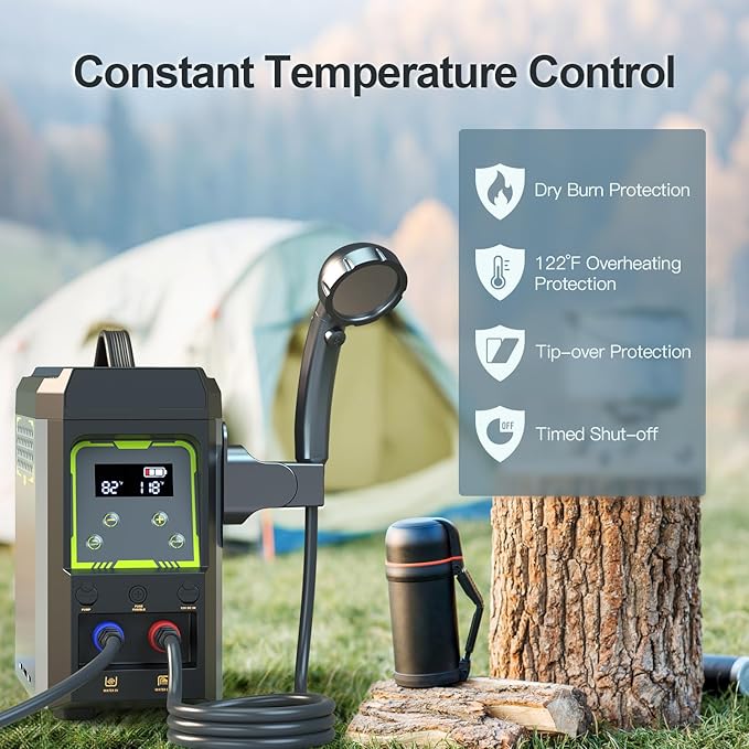 Portable Water Heater, Propane Water Heater with Shower Pump, Max 100 Mins 3s Instant Hot 20,000 BTU, 4000mAh Rechargeable Built-in Battery for Outdoor Cleaning, Camping, Hunting, Hiking