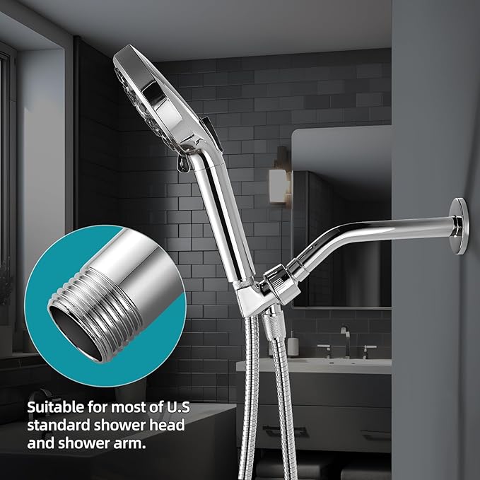 Cobbe Shower Arm with Flange and Teflon Tape, 8-Inches Wall Mounted Shower Pipe Arm 304 Stainless Steel Extension for Fixed Shower Head, Chrome