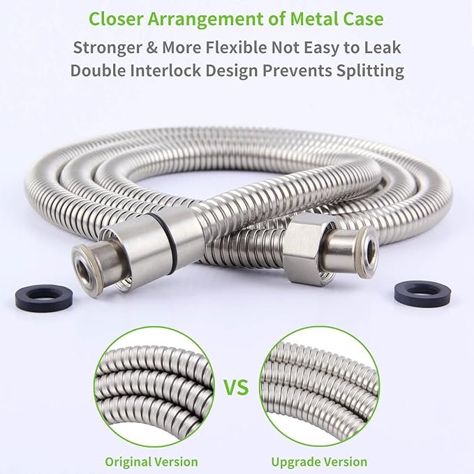 Brushed Nickel Shower Hose 59", Angle Simple Stainless Steel Replacement Head Hose, Flexible Hand Held Sprayer, 1/2" IPS