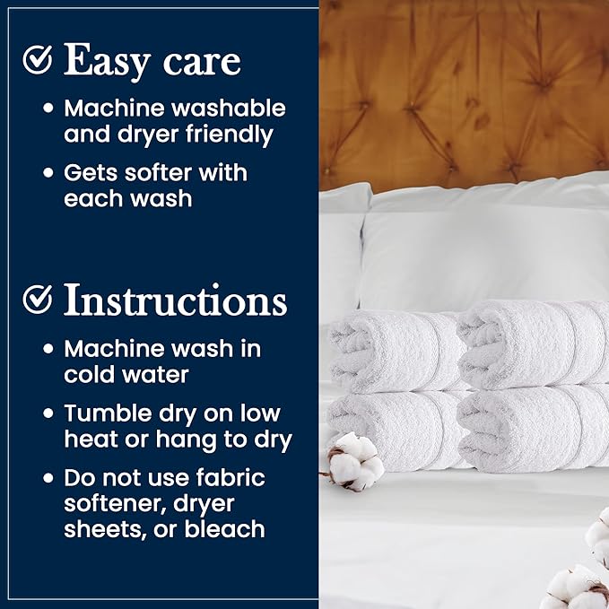 HALLEY Turkish 4 Pack Premium Hand Towels (4 Pieces) 650 GSM Highly Absorbent Super Soft 100% Cotton - 4 Hand Towels (White)