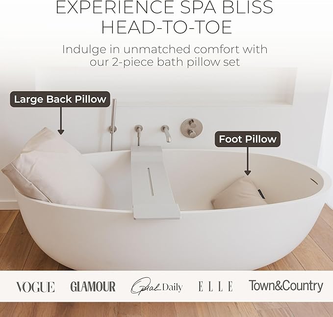 BADESOFA® Luxury Bath Pillow Set 2-Piece – Large Back Pillow & Foot Pillow for Tub – Spa-Grade Comfort for Head, Neck, Back & Feet – Quick Drying Bathtub Cushion Set in Ivory Pearl