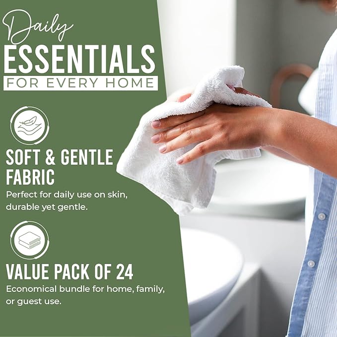DAN RIVER 24 Pack Wash Cloths for Showering [12x12] - 100% Cotton Washcloths Premium Quality Flannel Face Cloths for Bathroom, Highly Absorbent and Soft Feel Wash Clothes, Sage Green