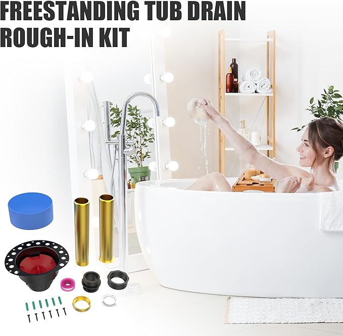 PVC Freestanding Tub Drain Kit, Bathtub Drain Rough-in Kit，Compatible with Freestanding Bathtubs, Floor Mounted Bathtubs and Island Bathtubs, with PVC Plastic Adapter and Brass Tail Pipes